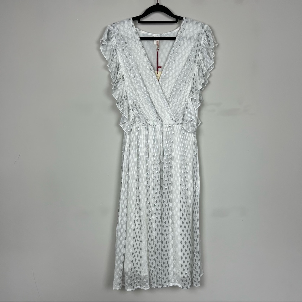 NWT ANTHROPOLOGIE RAGA WHISKED AWAY SURPLICE DRESS IN SILVER WHITE SIZE SMALL - Picture 6 of 15